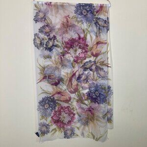 Chelsea Campbell 100% Silk Scarf Vintage Floral Sheer Cottage Japan Tulips
